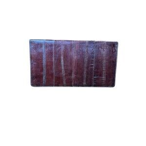 Vintage Eel Skin Checkbook Cover Wallet Card Holder Burgundy Red